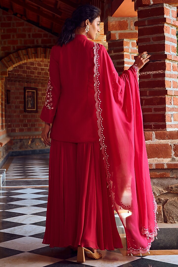 Fuchsia Pink Georgette Party Wear Sharara Set by Ritika Verma at Pernia's Pop Up Shop