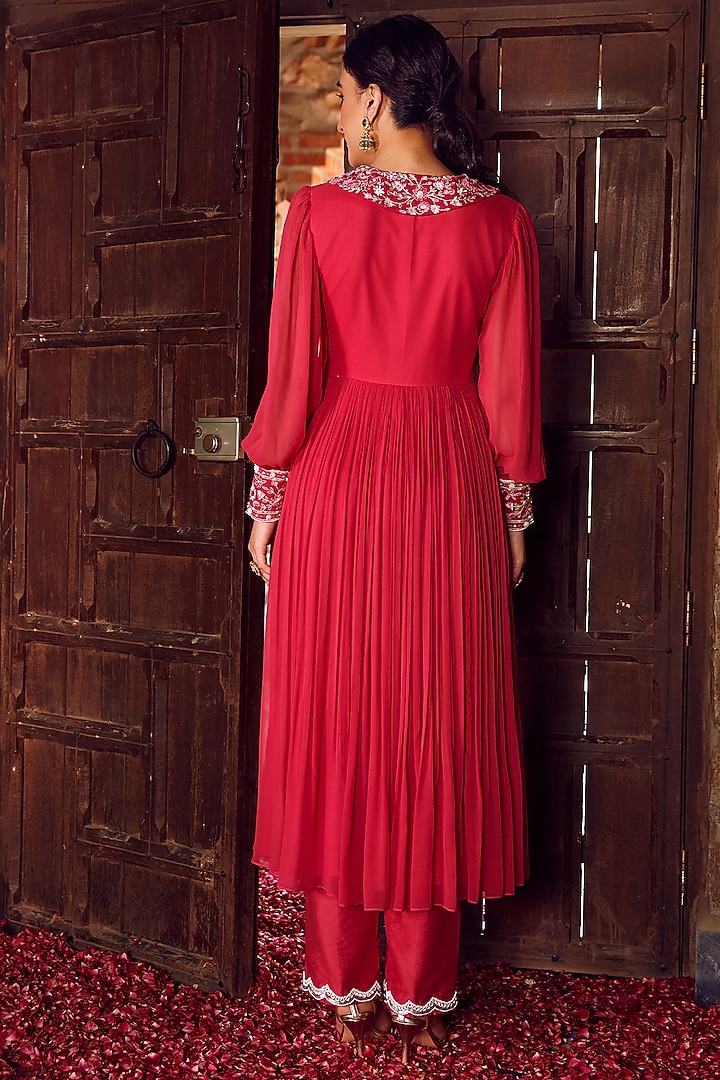 Fuchsia Pink Georgette Embroidered Anarkali Set by Ritika Verma at Pernia's Pop Up Shop