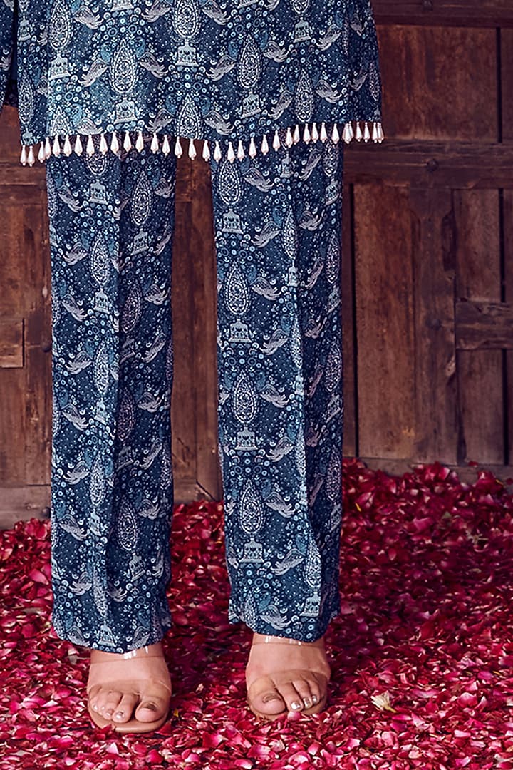 Midnight Blue Georgette Printed & Hand Embroidered Kurta Set by Ritika Verma at Pernia's Pop Up Shop