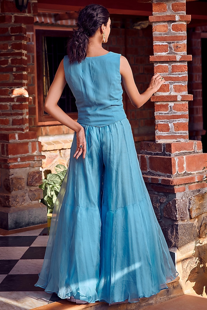 Powder Blue Organza Party Wear Sharara Set by Ritika Verma at Pernia's Pop Up Shop