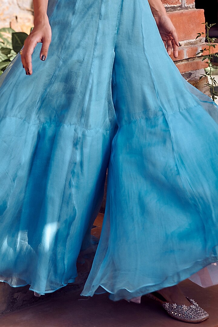 Powder Blue Organza Party Wear Sharara Set by Ritika Verma at Pernia's Pop Up Shop