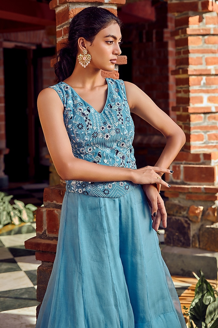 Powder Blue Organza Party Wear Sharara Set by Ritika Verma at Pernia's Pop Up Shop