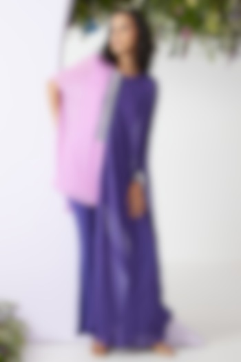 Purple & Lavender Georgette Embroidered Kaftan by Ritika Verma