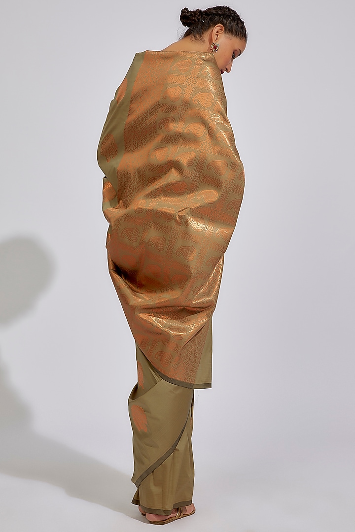 Olive Green South Silk Festive Saree by House of Dhriti at Pernia's Pop Up Shop