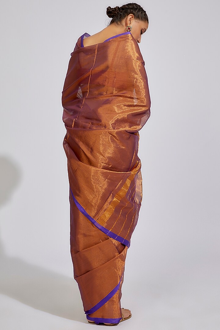 Copper Linen Tissue Zari Work Festive Saree by House of Dhriti at Pernia's Pop Up Shop