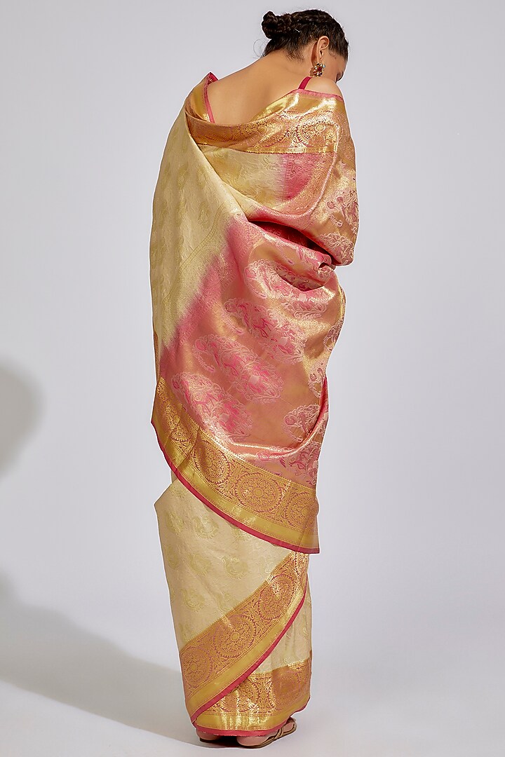 Cream & Golden Kanjivaram Silk Festive Saree by House of Dhriti at Pernia's Pop Up Shop