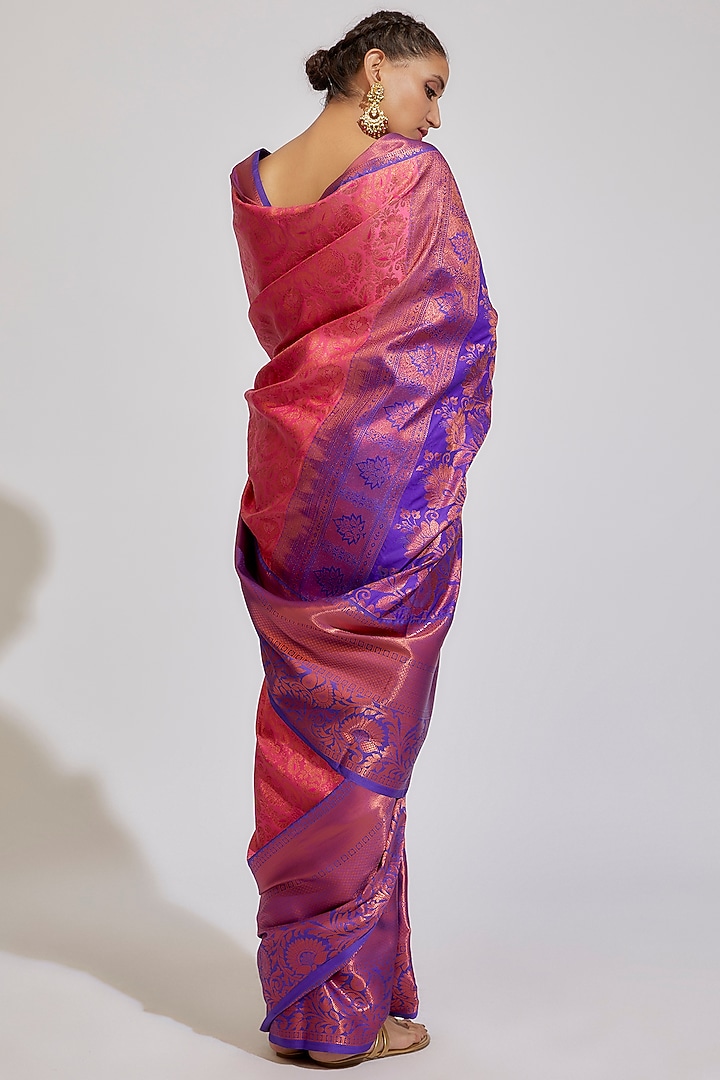 Dark Blue & Pink Kanjivaram Silk Festive Saree by House of Dhriti at Pernia's Pop Up Shop