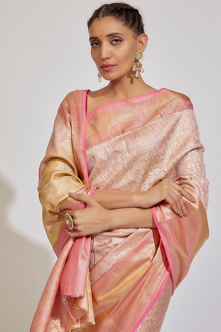 Baby Pink Kanjivaram Silk Festive Saree by House of Dhriti at Pernia's Pop Up Shop