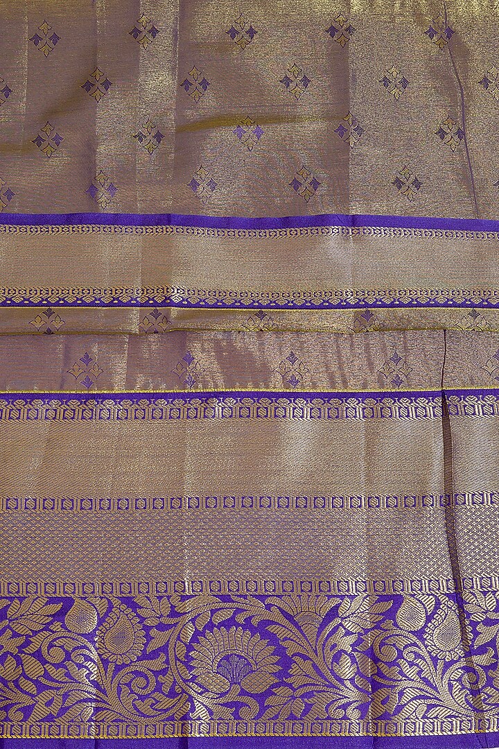 Blue & Carrot Red Kanjivaram Silk Printed Party Wear Saree by House of Dhriti at Pernia's Pop Up Shop