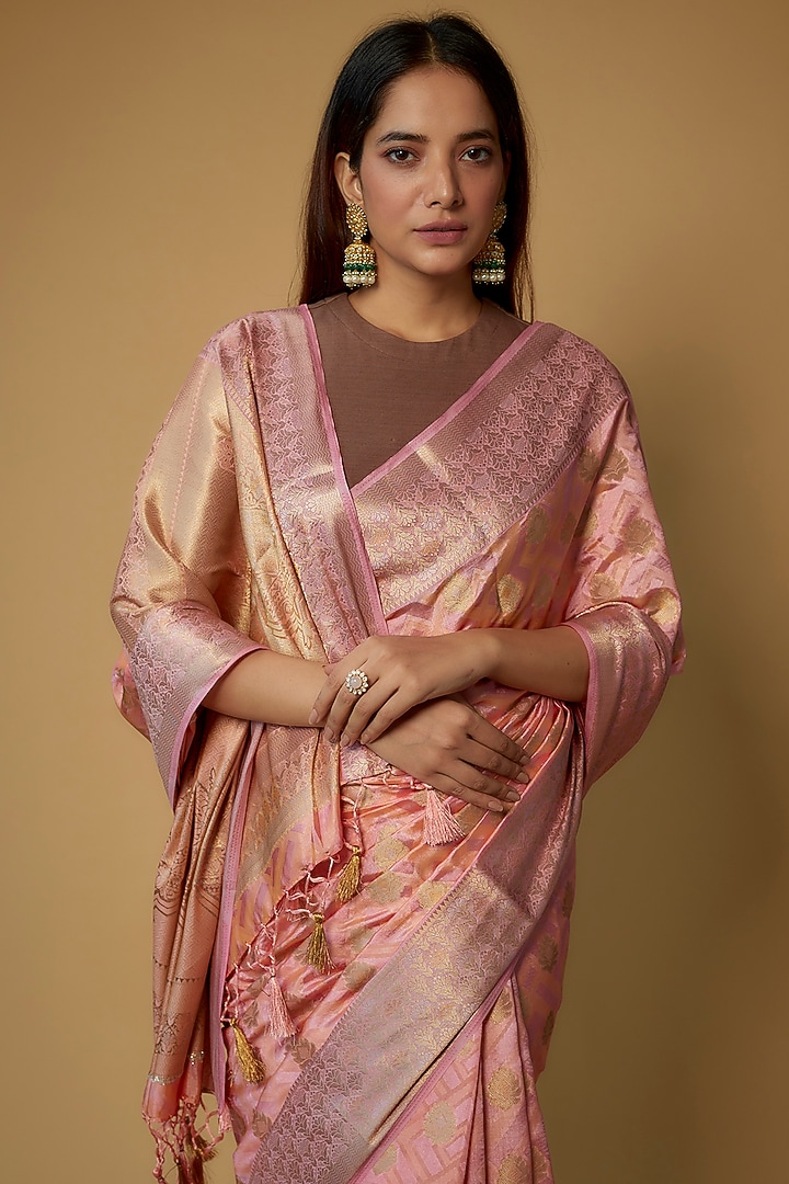 Pink & Golden Kanjivaram Silk Festive Saree by House of Dhriti at Pernia's Pop Up Shop