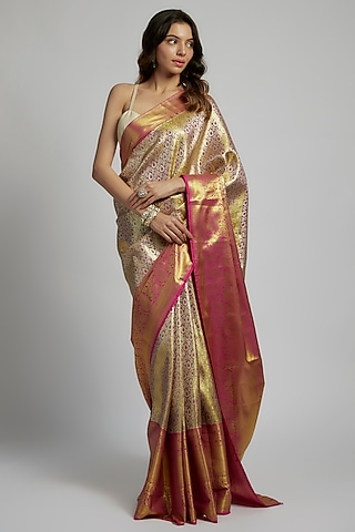 Pink Silk Kanjivaram Saree Set by House of Dhriti