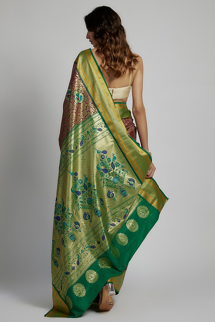 Maroon-Wine Silk Kanjivaram Party Wear Saree Set by House of Dhriti at Pernia's Pop Up Shop