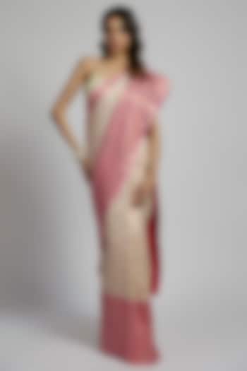 Pink & Ivory Silk Zari Kanchipuram Saree Set by House of Dhriti