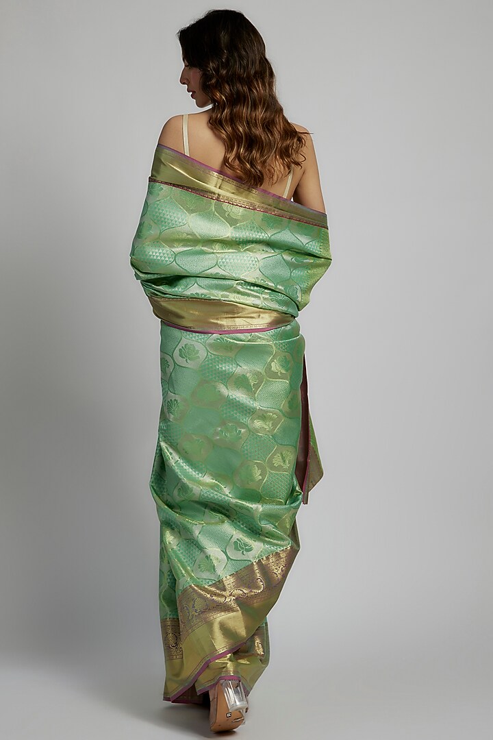 Green & Gold Silk Kanjivaram Festive Saree Set by House of Dhriti at Pernia's Pop Up Shop