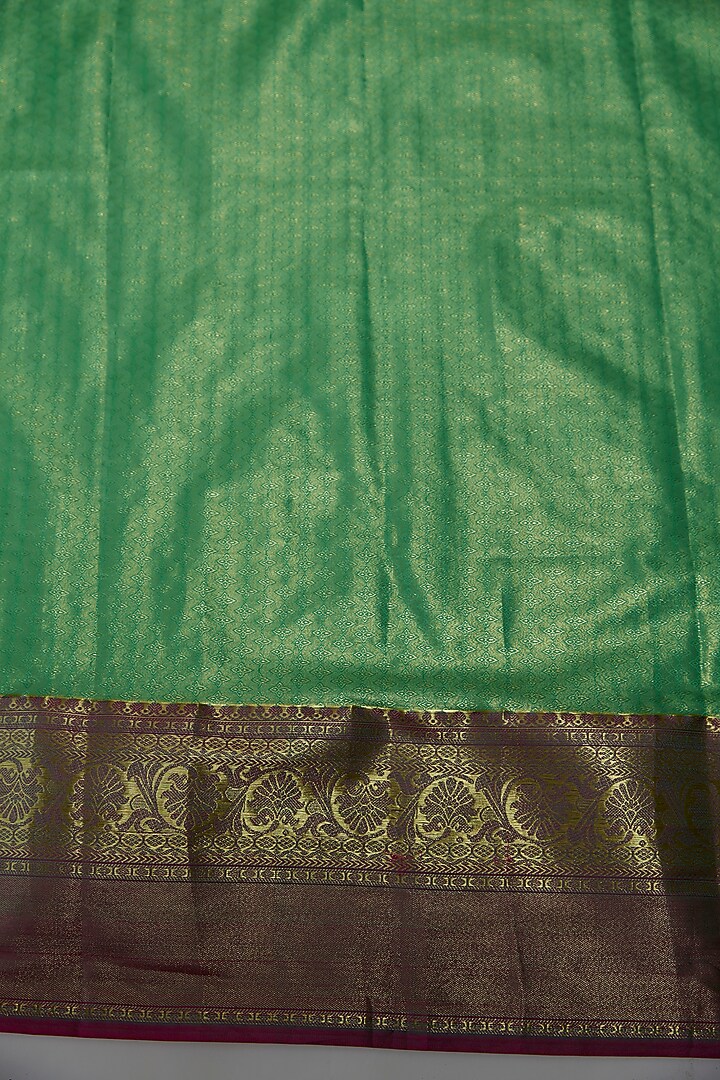 Green & Gold Silk Kanjivaram Festive Saree Set by House of Dhriti at Pernia's Pop Up Shop