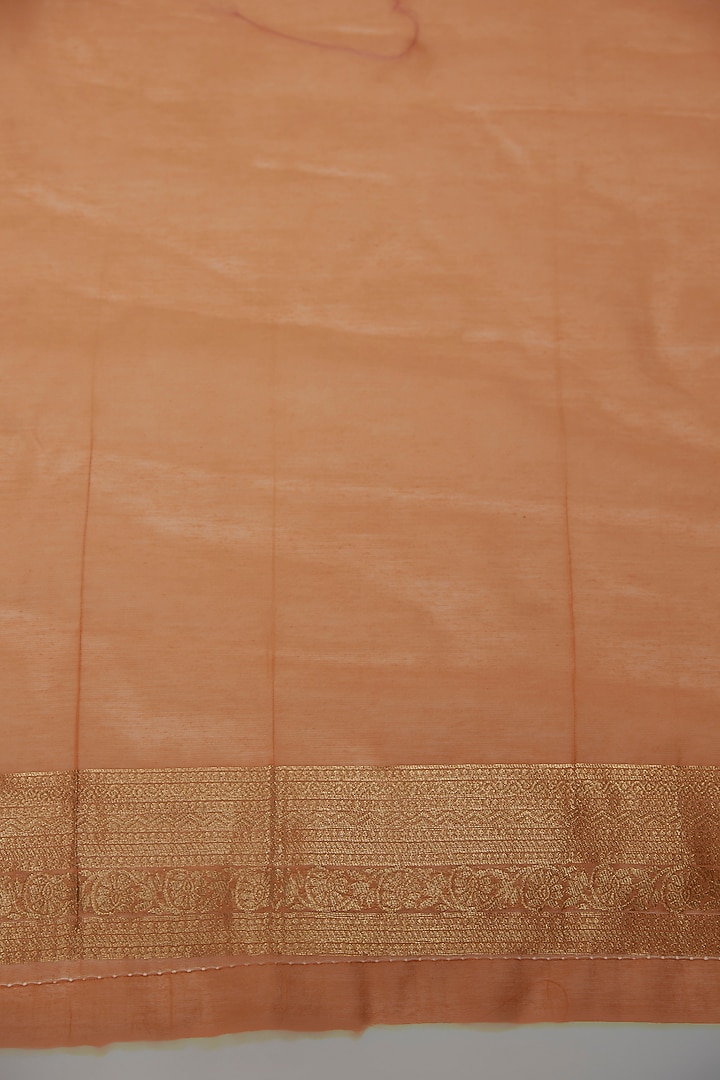 Peach & Cream Silk Zari Kanchipuram Festive Saree Set by House of Dhriti at Pernia's Pop Up Shop