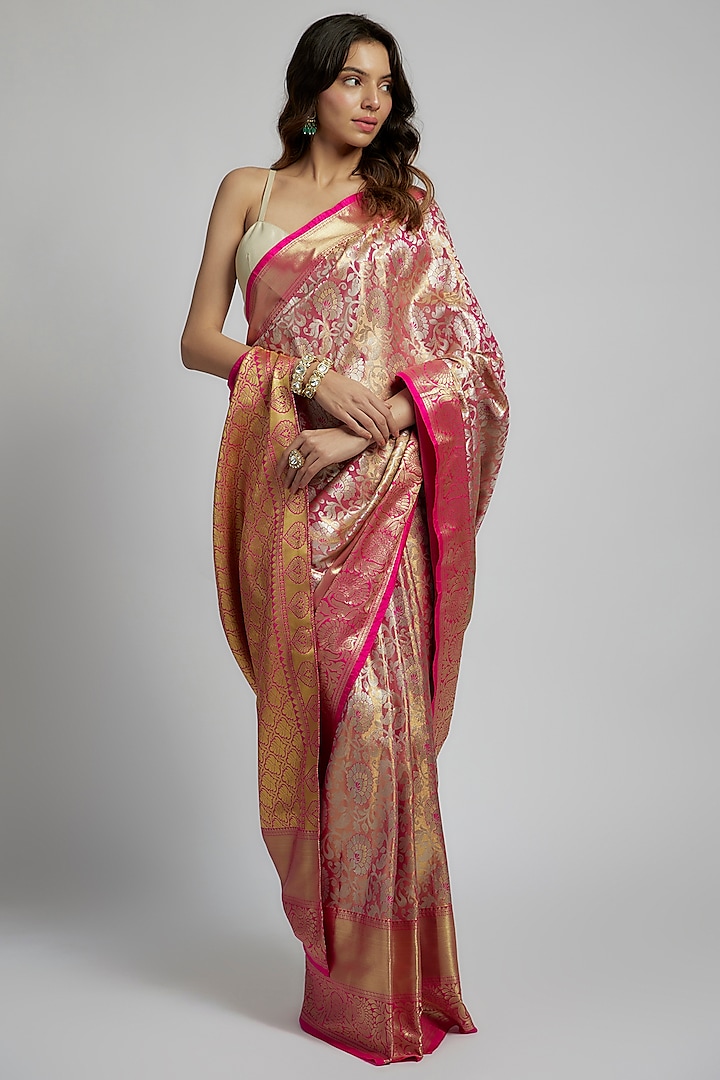 Pink Silk Kanjivaram Saree Set by House of Dhriti