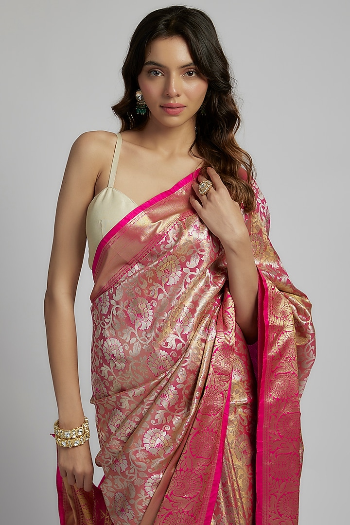 Pink Silk Kanjivaram Festive Saree Set by House of Dhriti at Pernia's Pop Up Shop