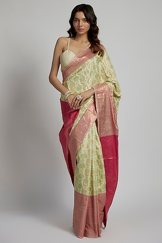 Pista Green Silk Zari Kanchipuram Saree Set by House of Dhriti