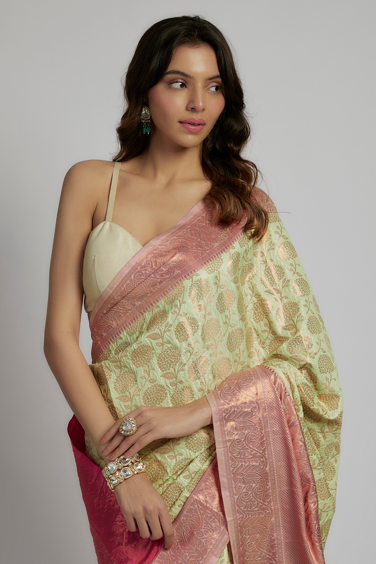 Buy Janasya Rashmika X Saji Saheli - Women's Pista Green Silk Blend Woven  Polka Saree Online at Best Prices in India - JioMart.