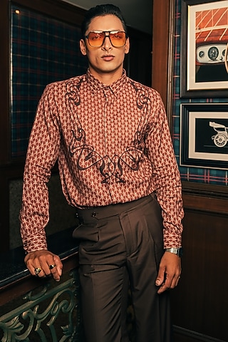 Reddish Brown Modal Twill Shirt by House of Sannidhi
