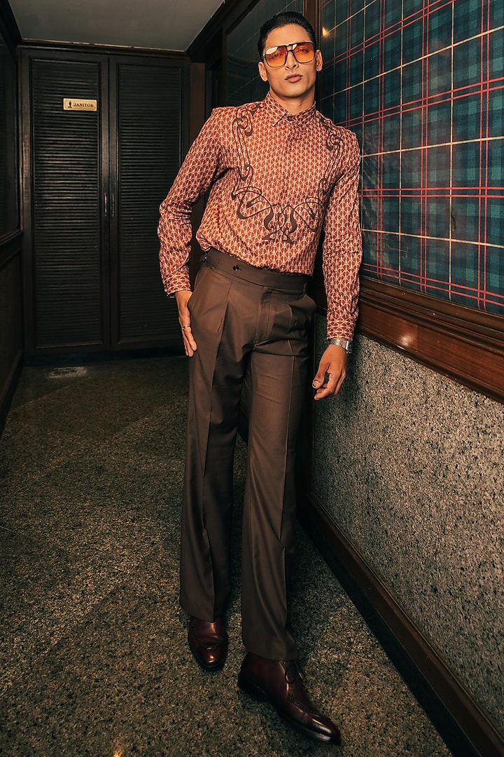 Reddish Brown Modal Twill Party Wear Shirt by House of Sannidhi at Pernia's Pop Up Shop