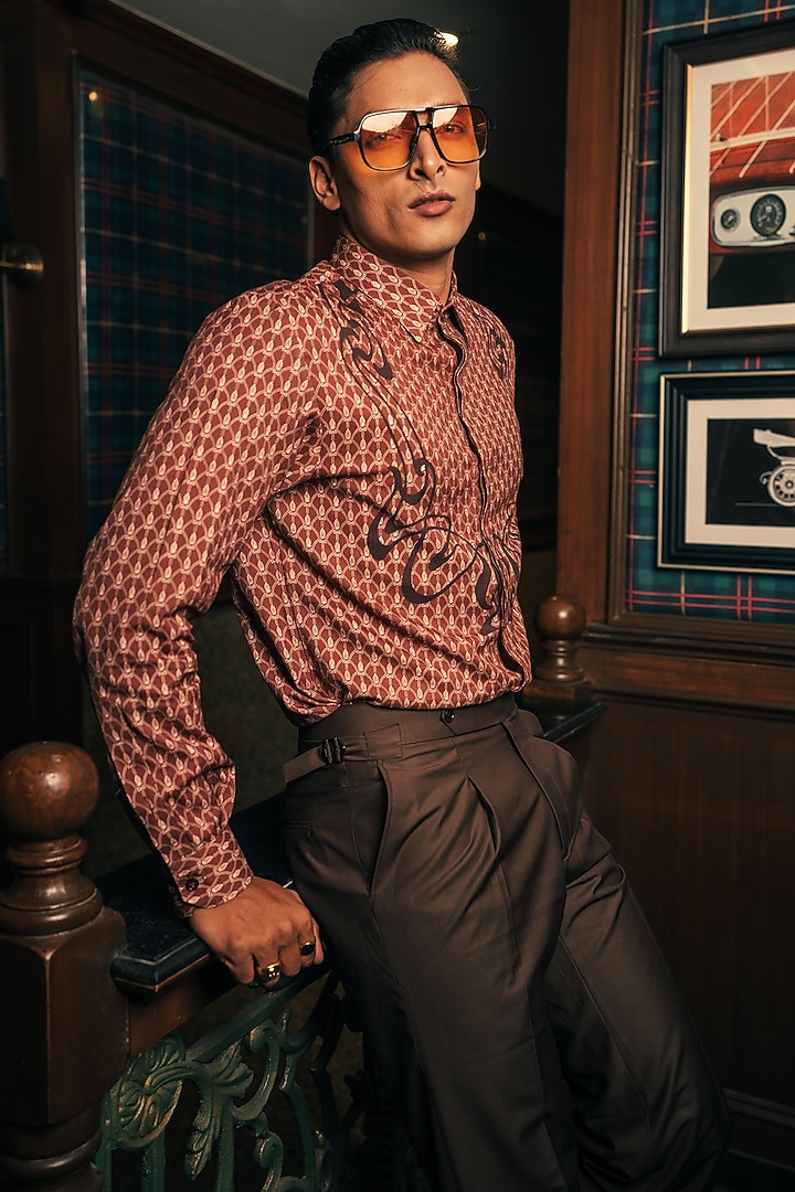 Reddish Brown Modal Twill Party Wear Shirt by House of Sannidhi at Pernia's Pop Up Shop