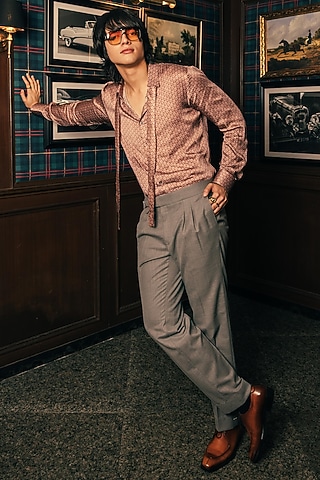Brown Cotton Modal Satin Shirt by House of Sannidhi