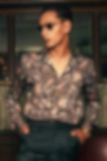 Green Modal Satin Floral Printed Party Wear Shirt by House of Sannidhi at Pernia's Pop Up Shop