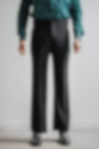 Black Japanese Armani Blended Viscose Pleated Trousers by House of Sannidhi at Pernia's Pop Up Shop