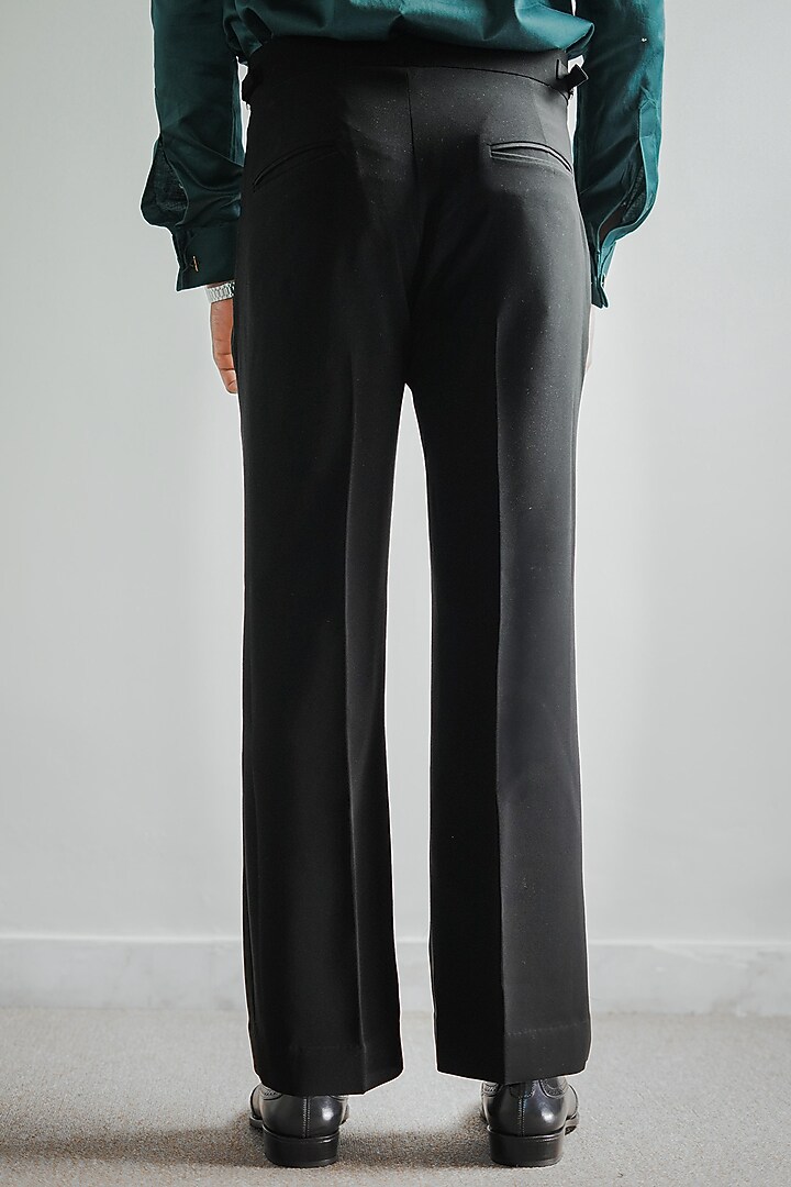 Black Japanese Armani Blended Viscose Pleated Trousers by House of Sannidhi at Pernia's Pop Up Shop
