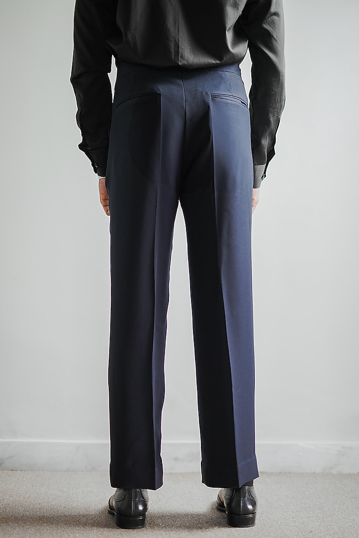 Deep Navy Japanese Armani Blended Viscose Pleated Trousers by House of Sannidhi at Pernia's Pop Up Shop