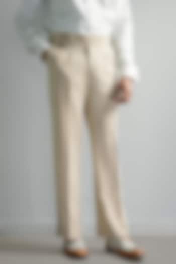 Beige Japanese Armani Blended Viscose Pleated Trousers by House of Sannidhi at Pernia's Pop Up Shop