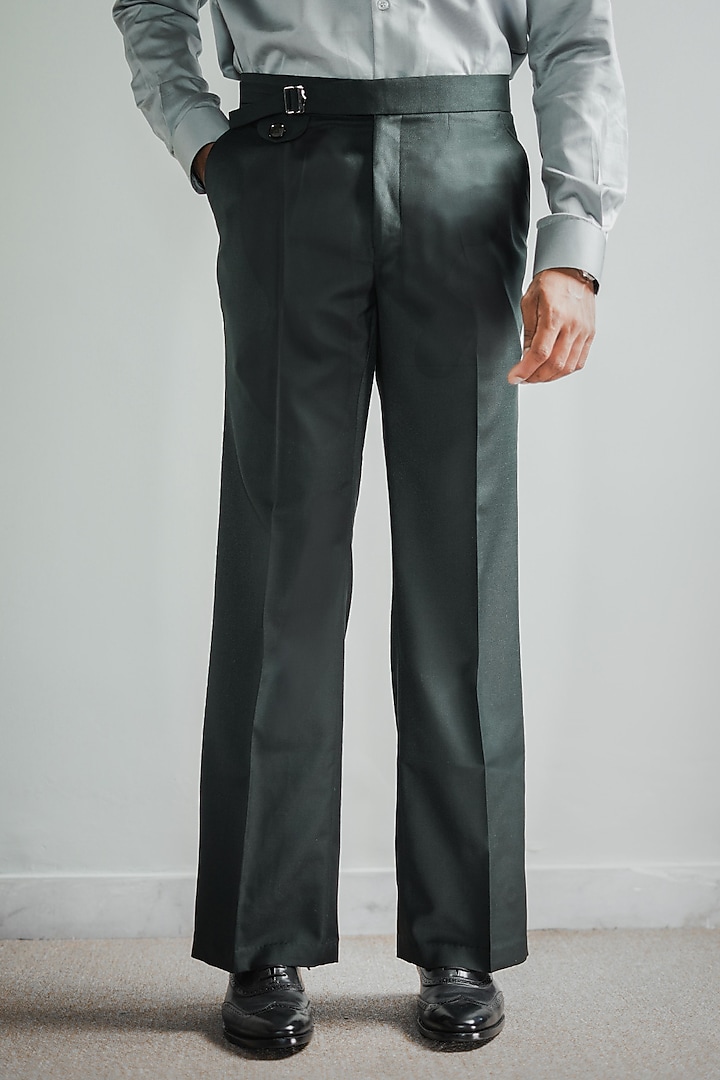 Green Merino Wool Blend Italian Trousers by House of Sannidhi at Pernia's Pop Up Shop