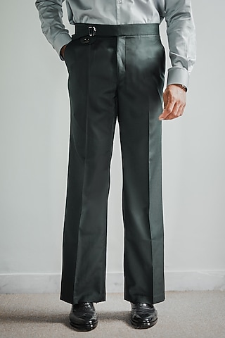 Green Merino Wool Blend Italian Trousers by House of Sannidhi