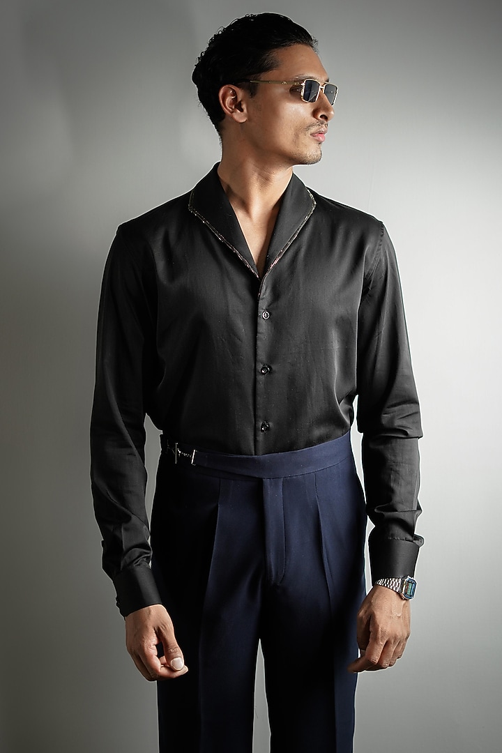 Black Cotton Tencel Summer Shirt by House of Sannidhi at Pernia's Pop Up Shop