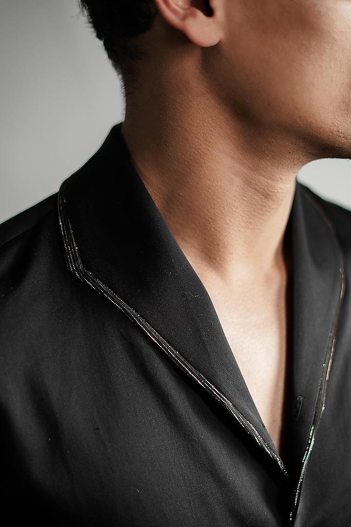 Black Cotton Tencel Summer Shirt by House of Sannidhi at Pernia's Pop Up Shop
