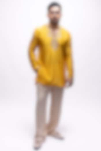 Haldi Yellow Pure Soft Silk Zardosi Embroidered Kurta Set by House of Sannidhi at Pernia's Pop Up Shop