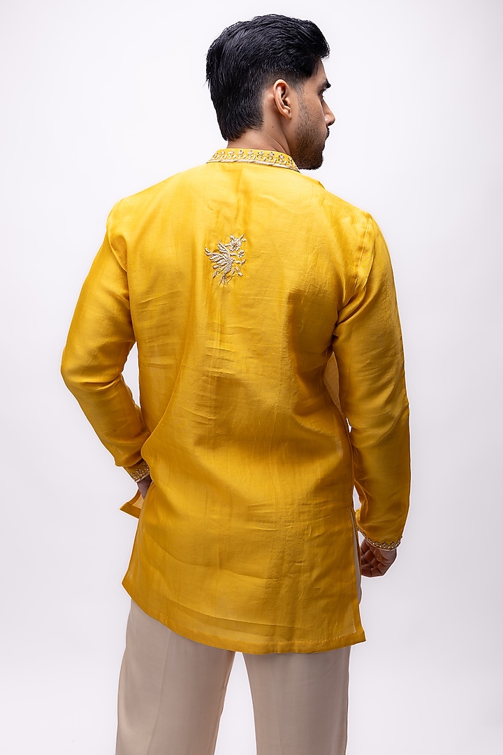 Haldi Yellow Pure Soft Silk Zardosi Embroidered Kurta Set by House of Sannidhi at Pernia's Pop Up Shop