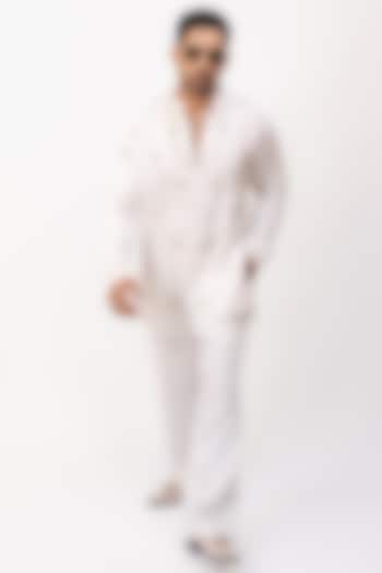 Ivory Linen Silk Zardosi Work Kurta Set by House of Sannidhi at Pernia's Pop Up Shop