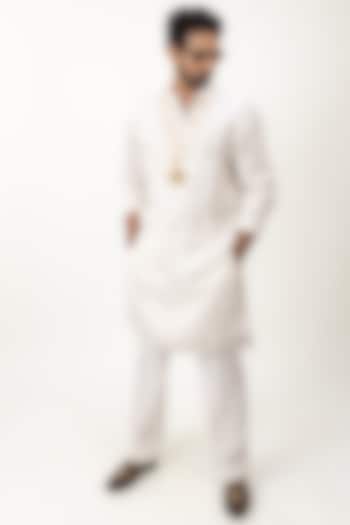 Ivory Linen Silk Zardosi Work Kurta Set by House of Sannidhi at Pernia's Pop Up Shop