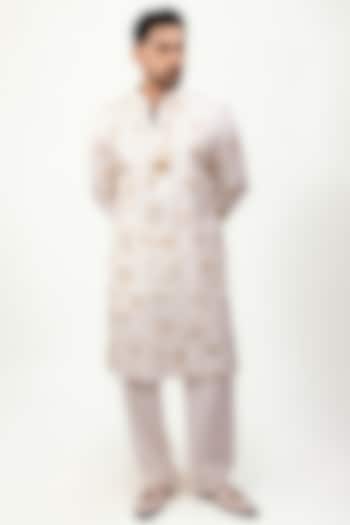 Ivory Organza Silk Embroidered Kurta Set by House of Sannidhi at Pernia's Pop Up Shop