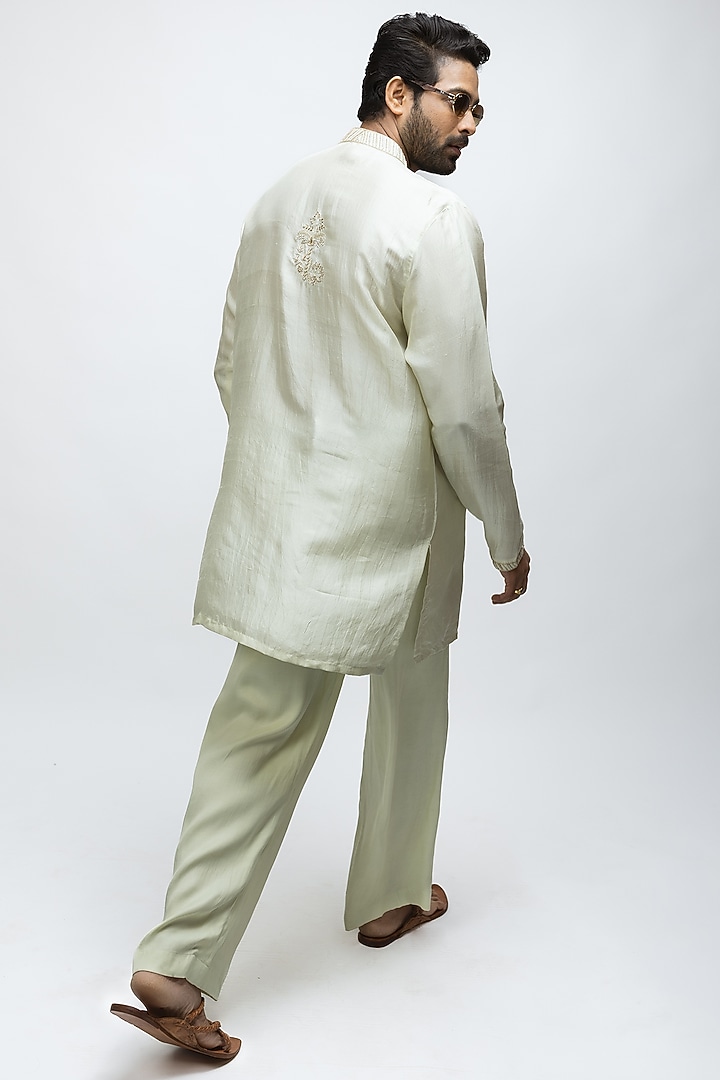 Pista Green Pure Soft Silk Zardosi Embroidered Kurta Set by House of Sannidhi at Pernia's Pop Up Shop