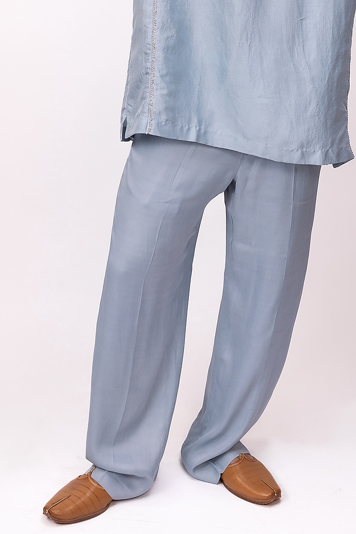 Sky Blue Pure Soft Silk Embroidered Kurta Set by House of Sannidhi at Pernia's Pop Up Shop