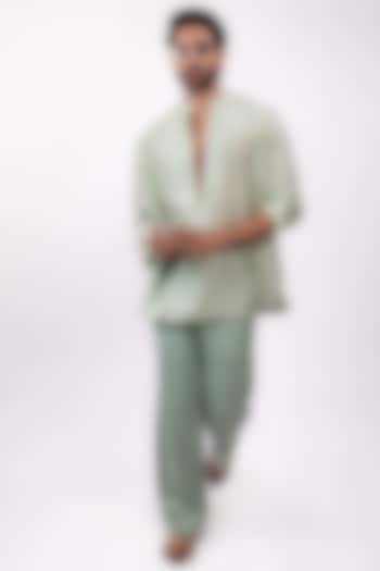 Pista Green Pure Soft Silk Embroidered Kurta Set by House of Sannidhi at Pernia's Pop Up Shop