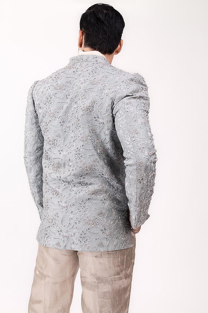 Grey Raw Silk Zardosi Embroidered Indo-Western Set by House of Sannidhi at Pernia's Pop Up Shop