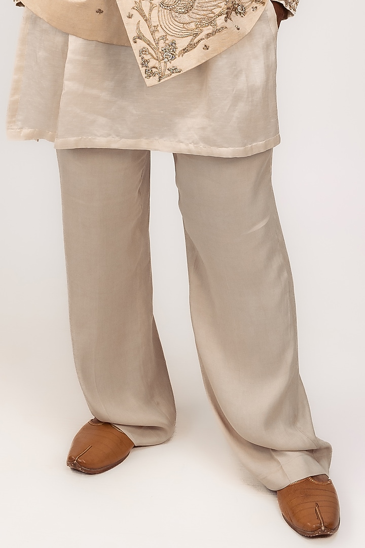Beige Cream Tissue Silk Zardosi Embroidered Waistcoat Set by House of Sannidhi at Pernia's Pop Up Shop