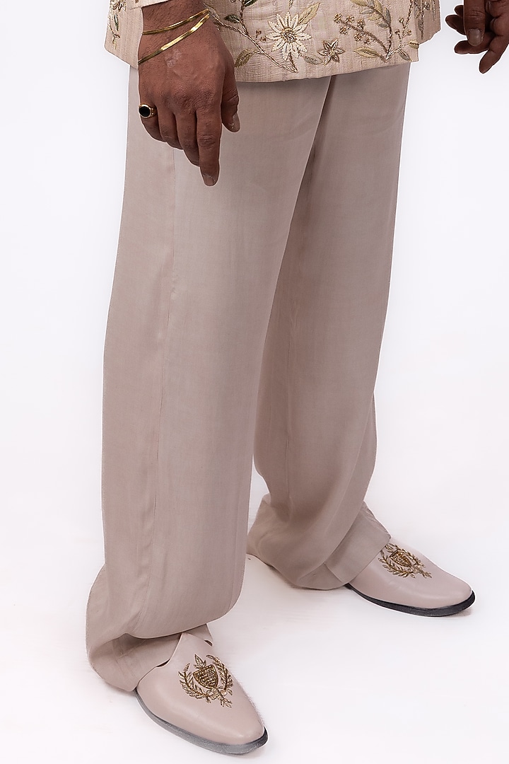 Champagne Beige Pure Tussar Silk Groom Bandhgala Set by House of Sannidhi at Pernia's Pop Up Shop