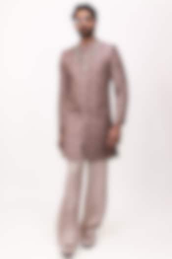 Dusty Purple Banarasi Silk Zardosi Embroidered Groom Sherwani Set by House of Sannidhi at Pernia's Pop Up Shop