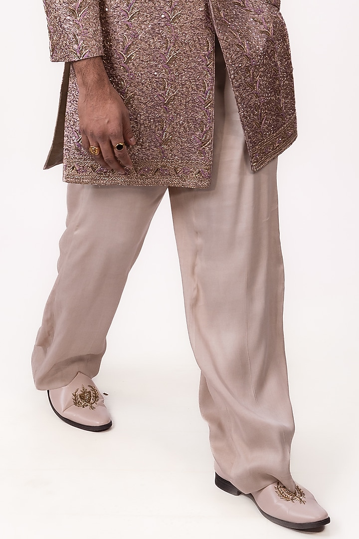 Dusty Purple Banarasi Silk Zardosi Embroidered Groom Sherwani Set by House of Sannidhi at Pernia's Pop Up Shop